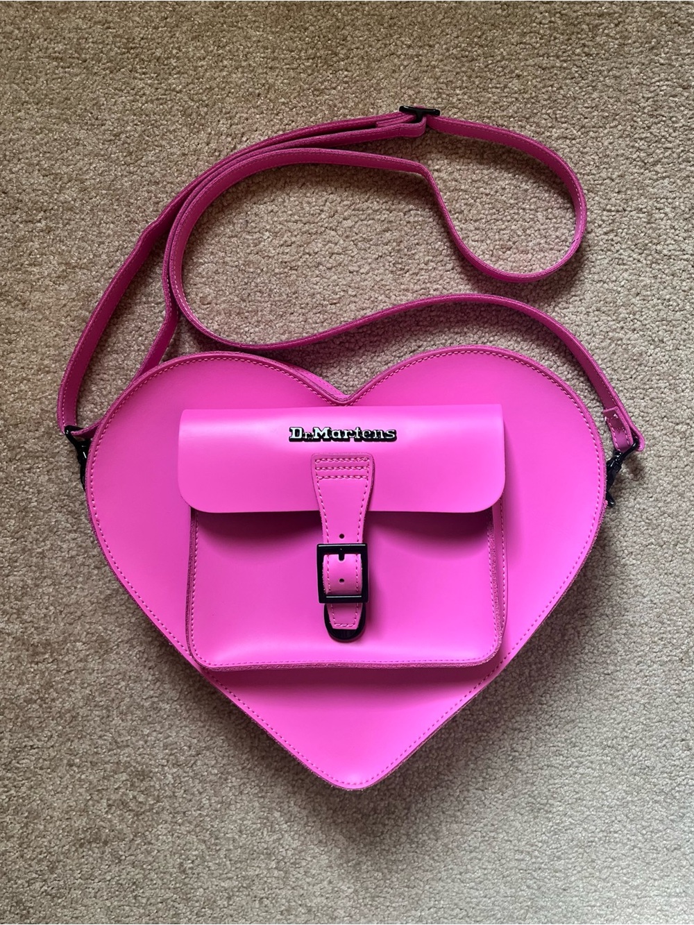 Dr. Martens Kiev Leather Hot Pink Heart Crossbody or Backpack Bag